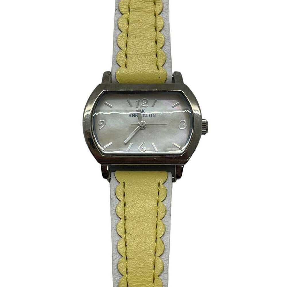 Anne Klein Silver Tone Womens Watch 10/7189 753H Yellow White Leather Deco Band